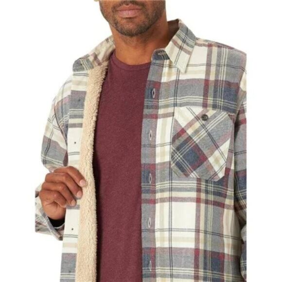 Men's Sherpa Lined Shirt Jacket Light Beige - Picture 4 of 6